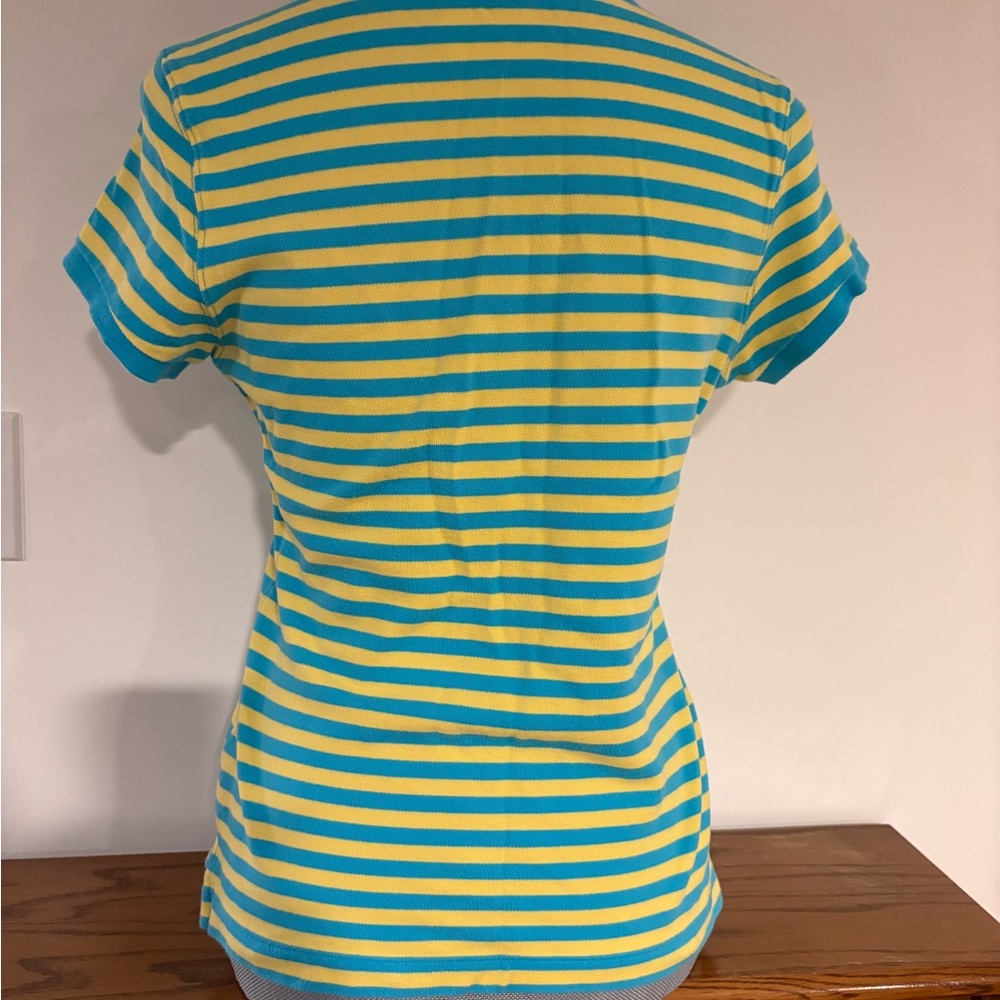 Ralph Lauren Polo Jeans Company women’s Aqua Yellow Striped Polo Shirt size L - Picture 4 of 6